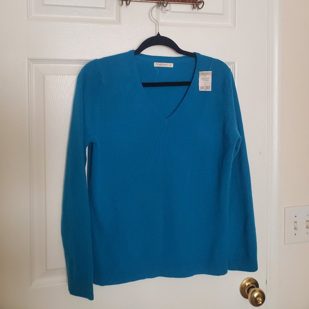 NWT Teal WoolOvers V-Neck 100% Cashmere Sweater Size M
